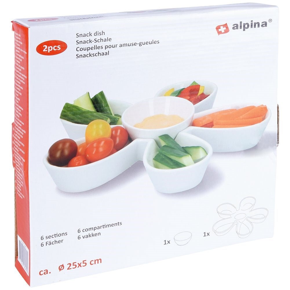 White Ceramic Bowl with 5 Sections for Snacks