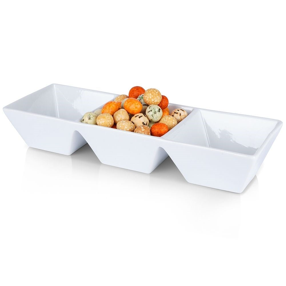 White Ceramic Bowl with Three Sections for Snacks