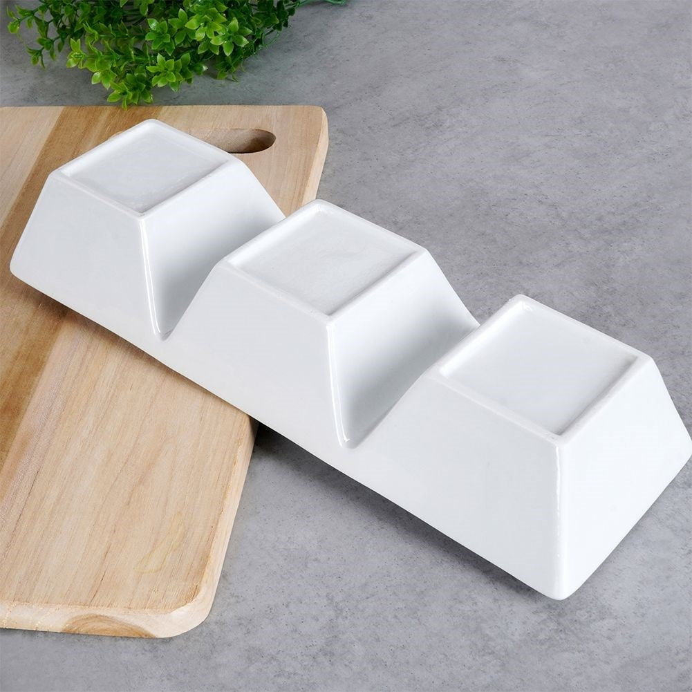 White Ceramic Bowl with Three Sections for Snacks