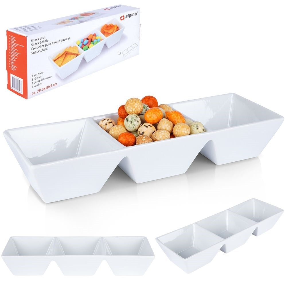 White Ceramic Bowl with Three Sections for Snacks