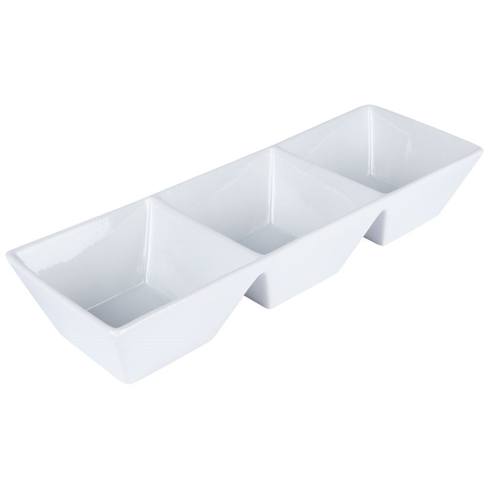 White Ceramic Bowl with Three Sections for Snacks