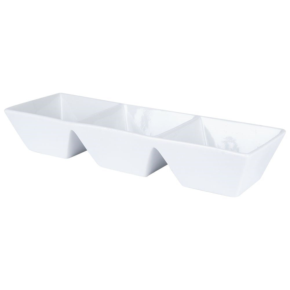 White Ceramic Bowl with Three Sections for Snacks