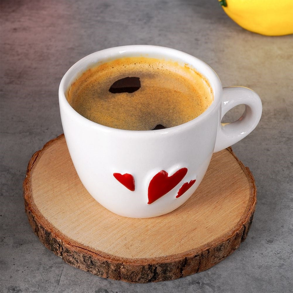 White Ceramic Espresso Cup with Red Hearts - Dishwasher safe