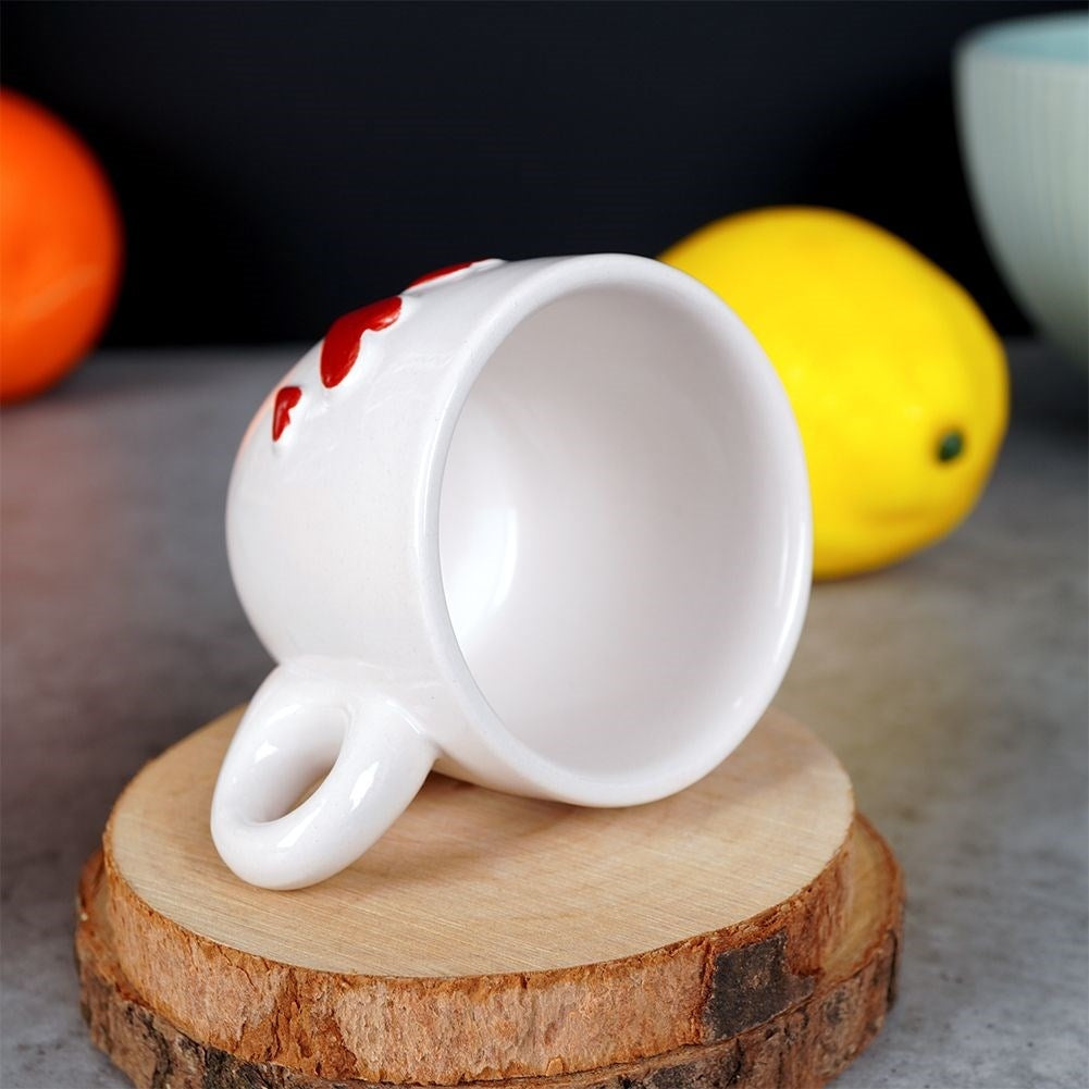 White Ceramic Espresso Cup with Red Hearts - Dishwasher safe