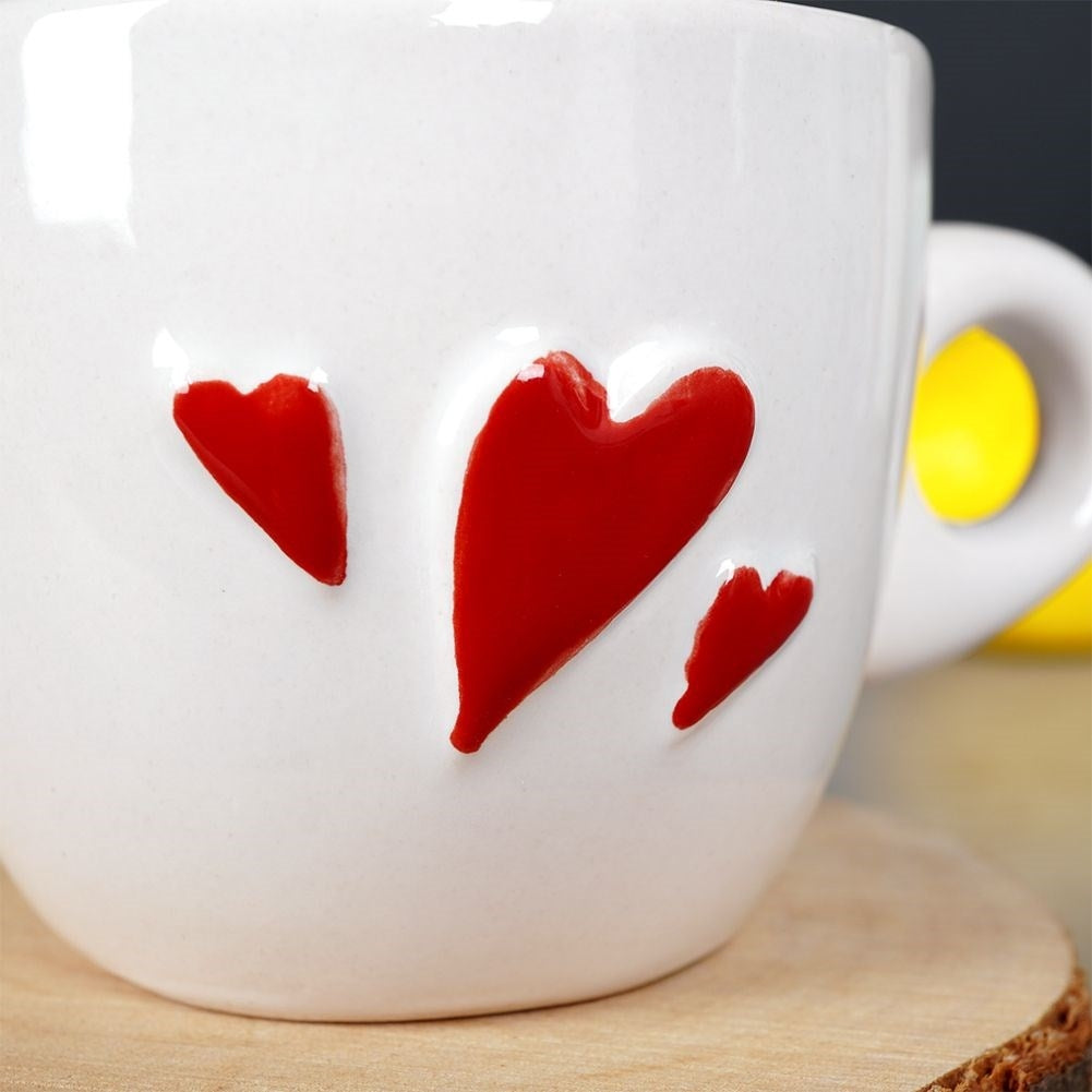 White Ceramic Espresso Cup with Red Hearts - Dishwasher safe
