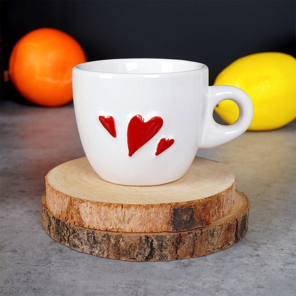 White Ceramic Espresso Cup with Red Hearts - Dishwasher safe