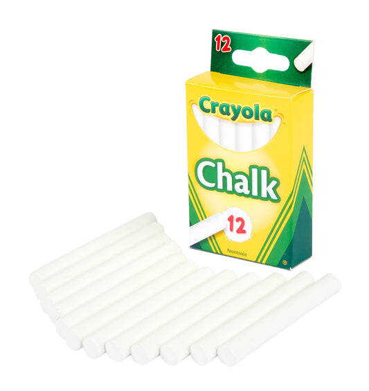 White Chalk Sticks, Non-Toxic, 12 Pack