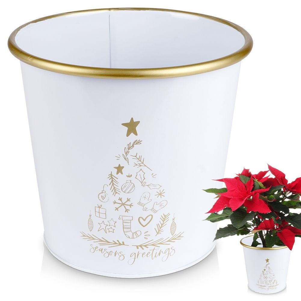 White Christmas pot with golden fir for plants