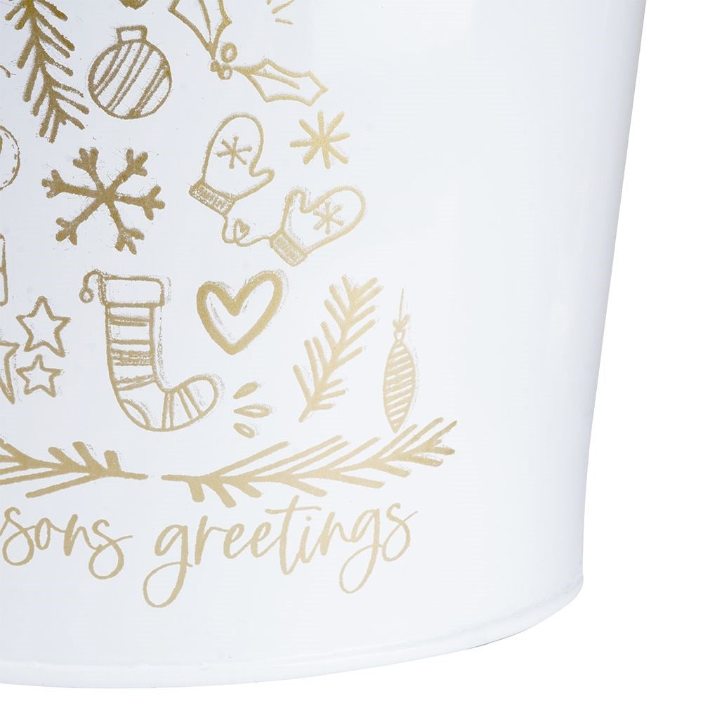 White Christmas pot with golden fir for plants