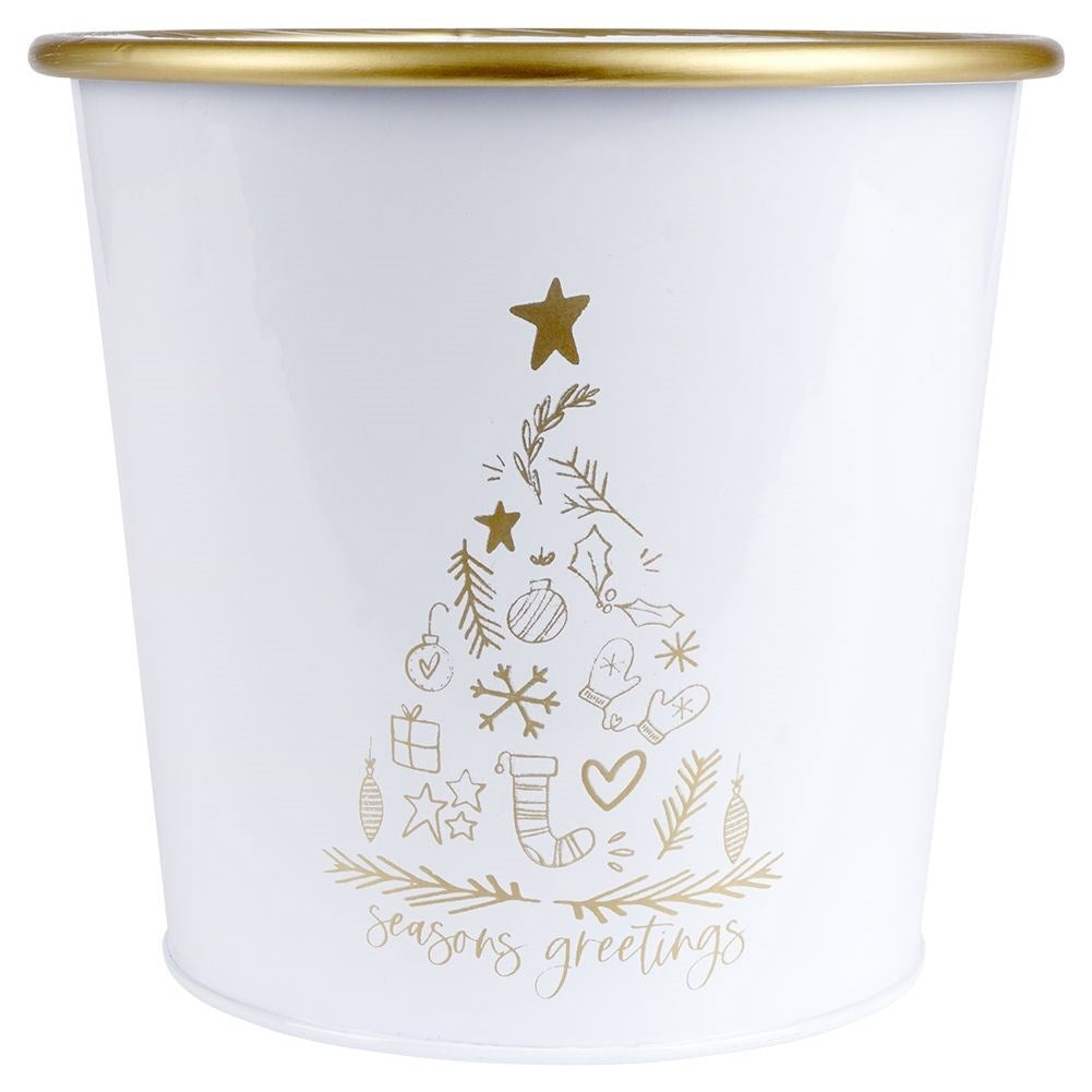 White Christmas pot with golden fir for plants