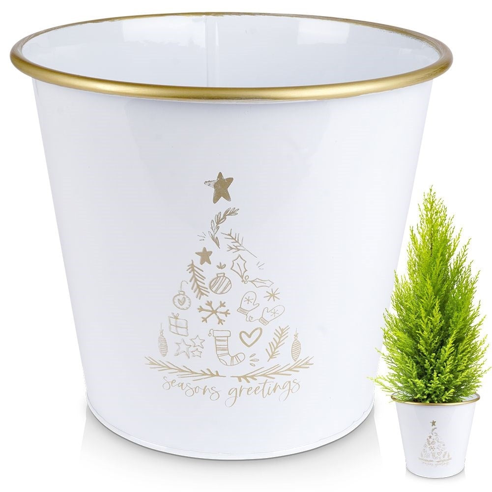 White Christmas pot with golden tree - impressive decoration