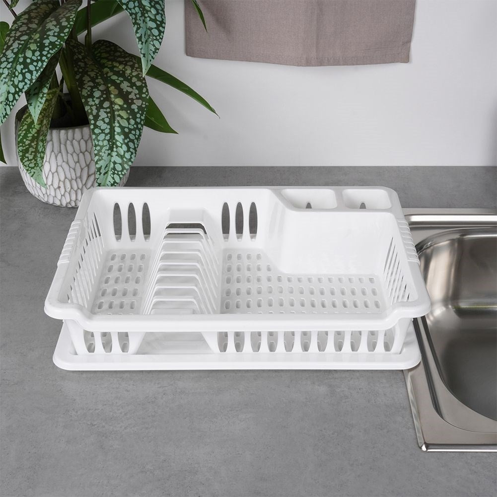 White Dish Rack with Removable Tray for Easy Cleaning
