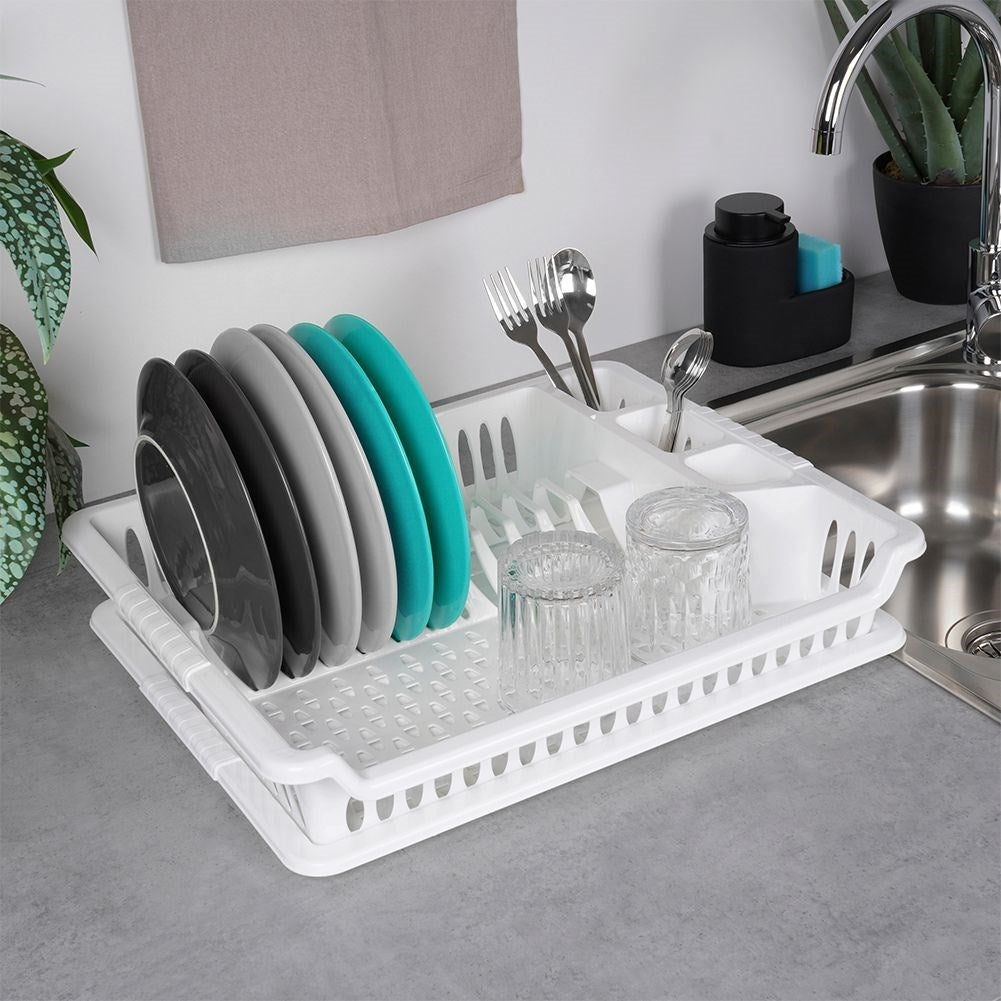 White Dish Rack with Removable Tray for Easy Cleaning