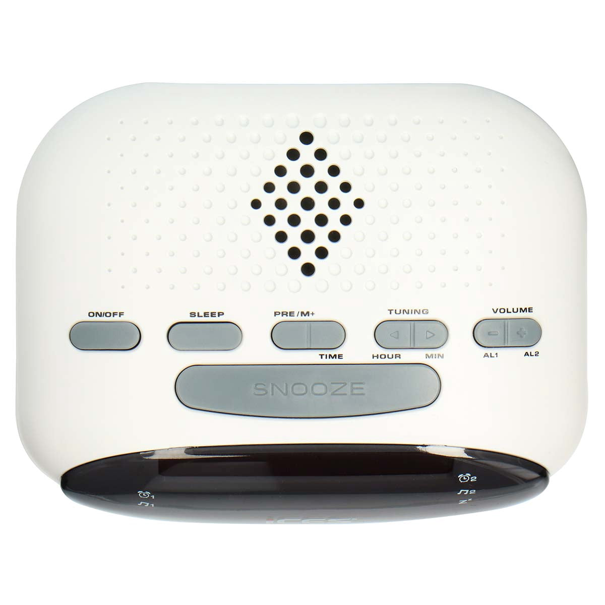 White FM Clock Radio with Dual Alarms and Snooze Function