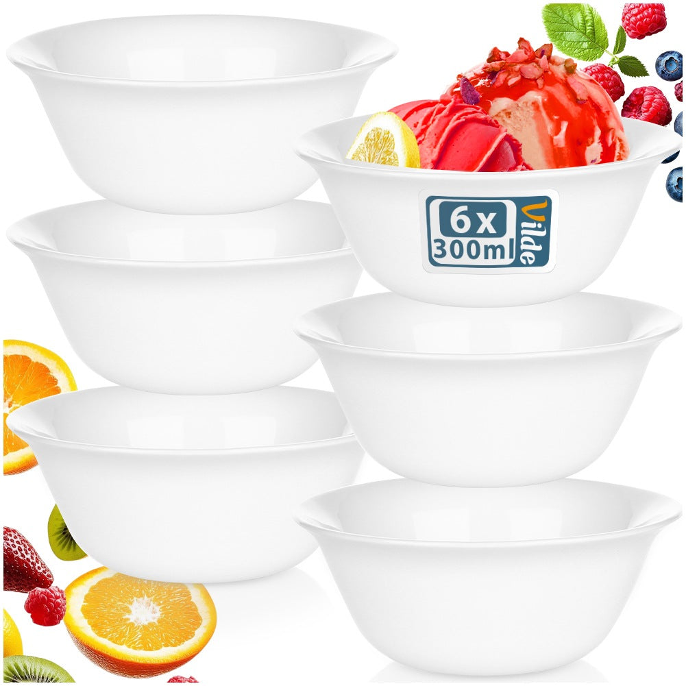 White Glass Bowls, 300 ml, Set of 6