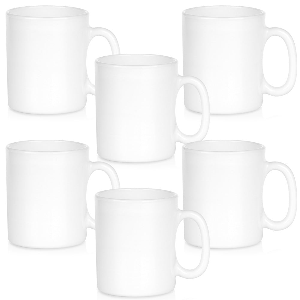 White Glass Mugs, 300 ml, Set of 6