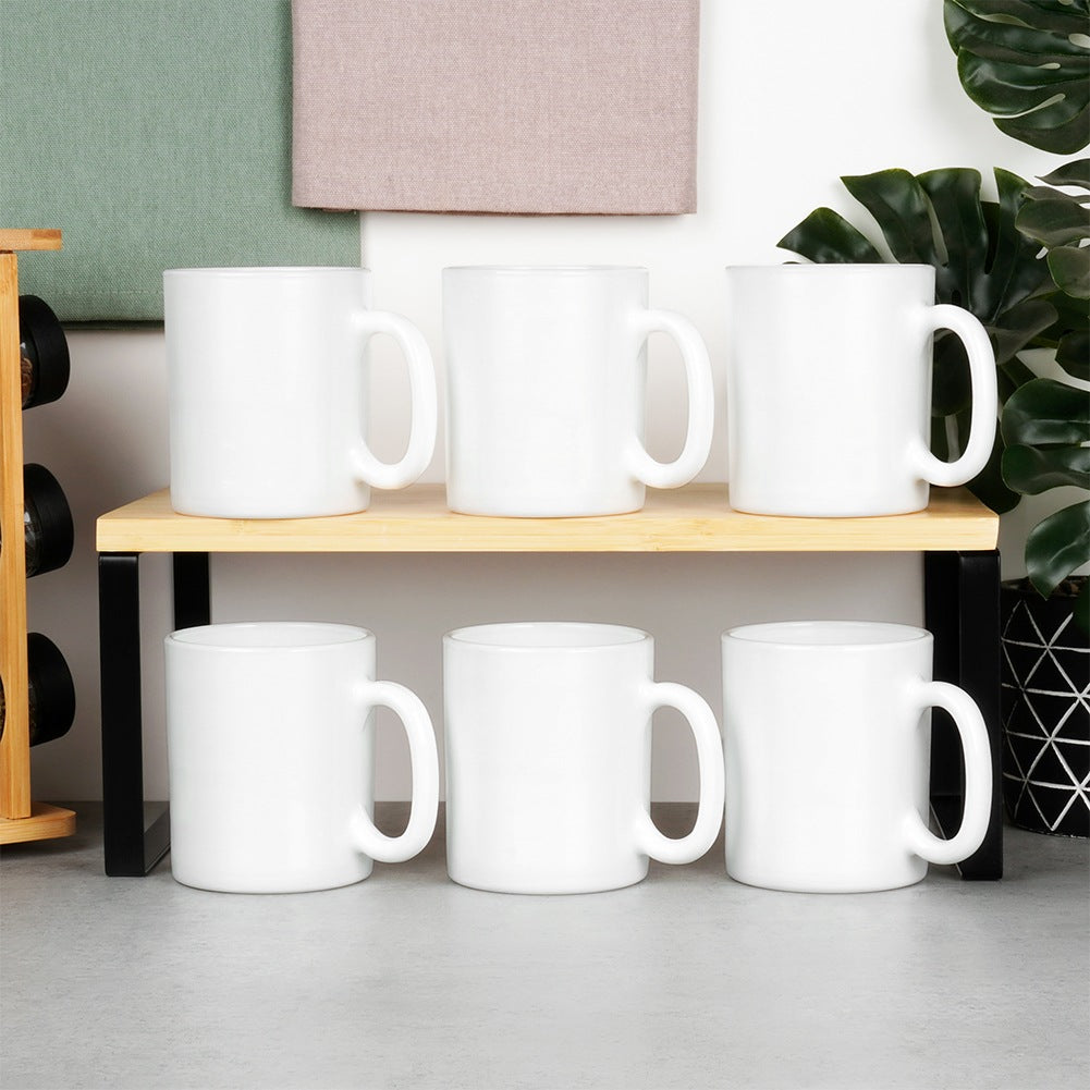 White Glass Mugs, 300 ml, Set of 6