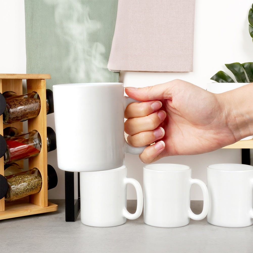 White Glass Mugs, 300 ml, Set of 6