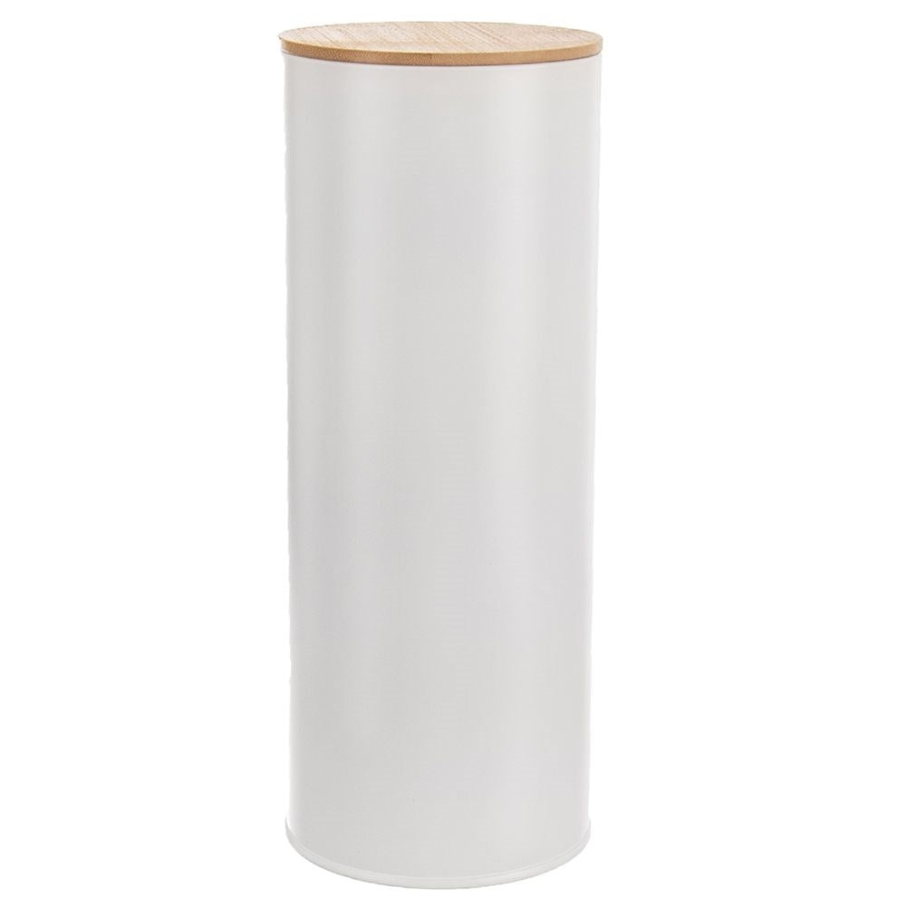 White Metal Container for Spaghetti with Bamboo Lid