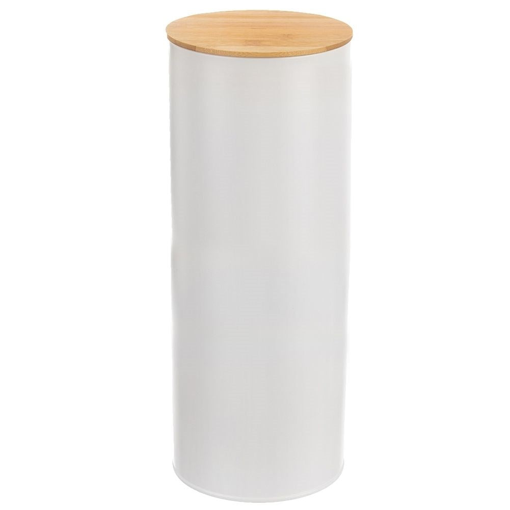 White Metal Container for Spaghetti with Bamboo Lid