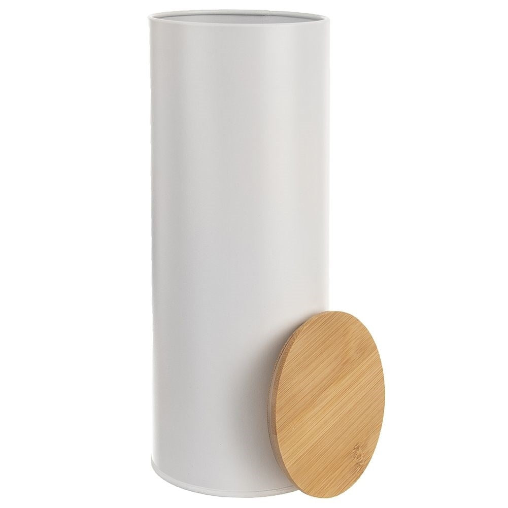 White Metal Container for Spaghetti with Bamboo Lid