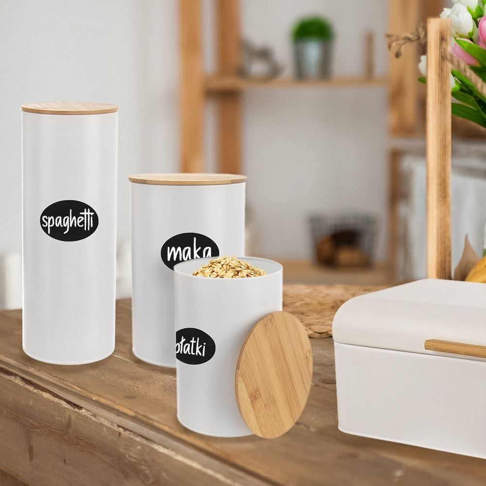 White Metal Container for Spaghetti with Bamboo Lid