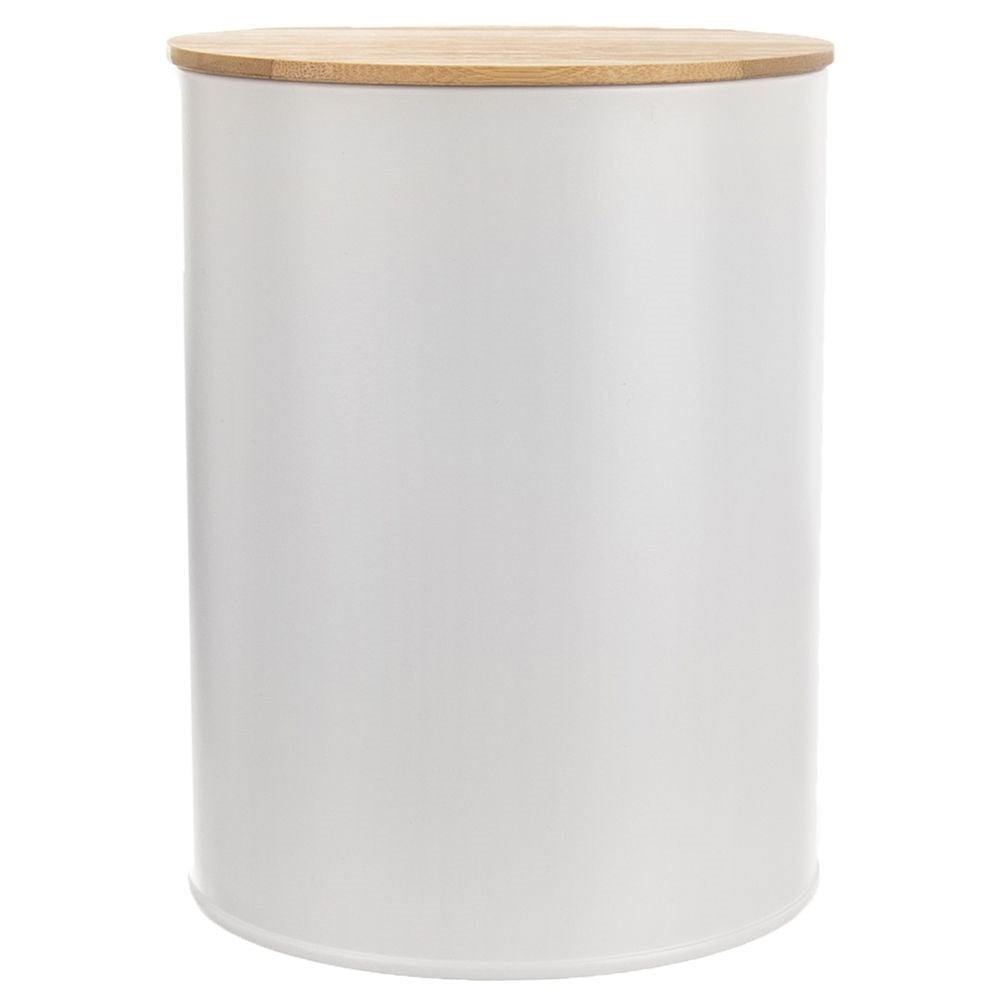 White Metal Container with Bamboo Lid for Food Storage