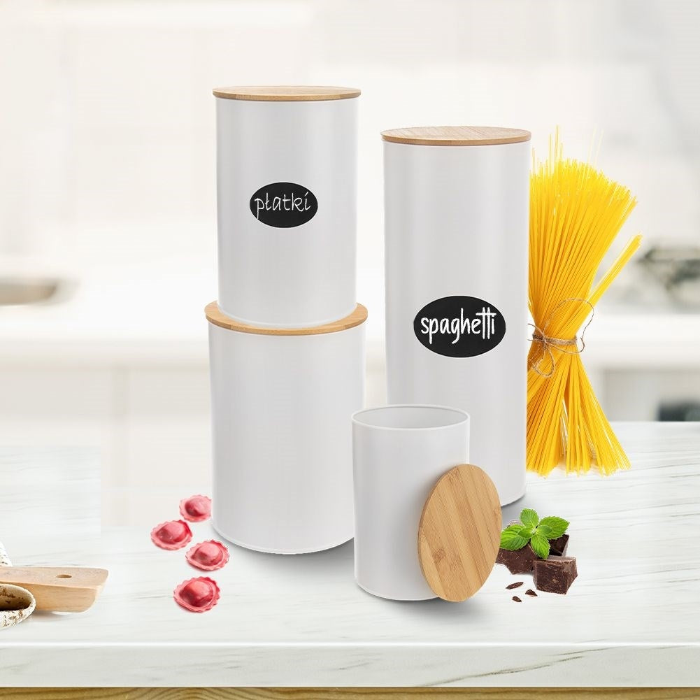 White Metal Container with Bamboo Lid for Food Storage