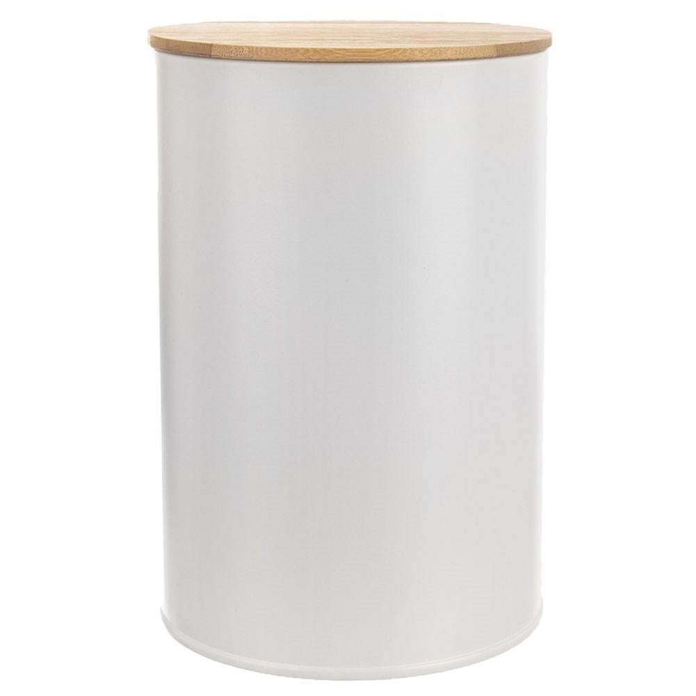 White Metal Container with Bamboo Lid for Food Storage
