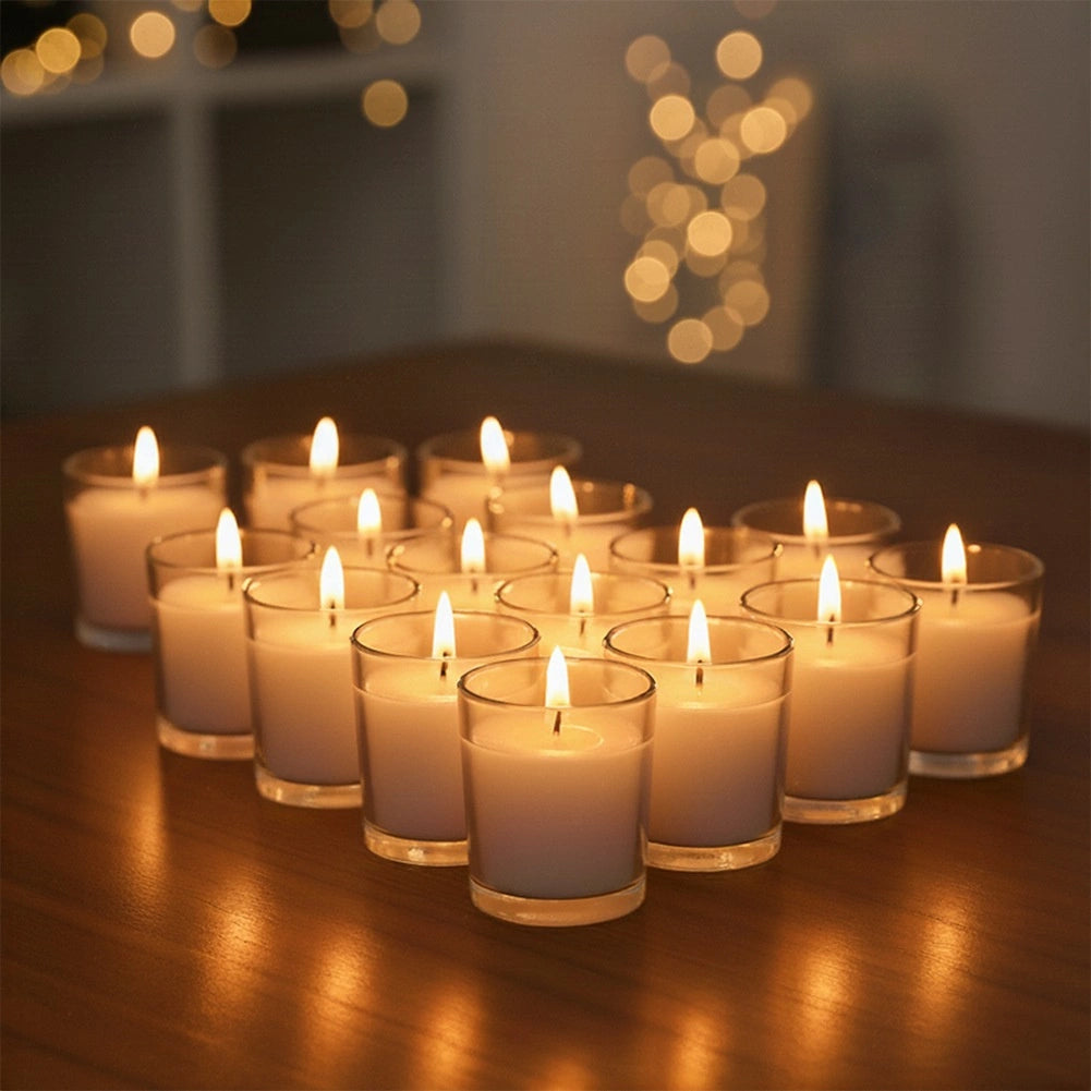 White Paraffin Wax Candles in Glass, Set of 16