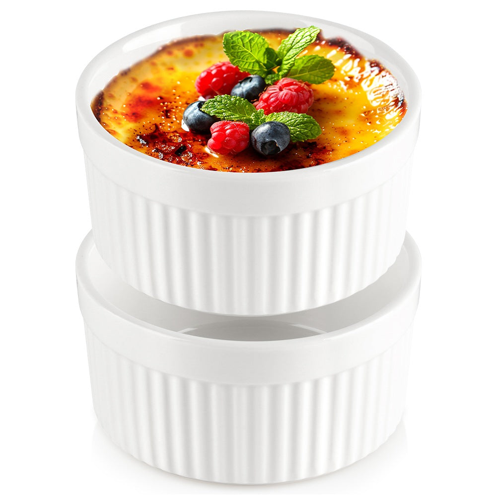White Porcelain Baking Bowls, 260 ml, Set of 2