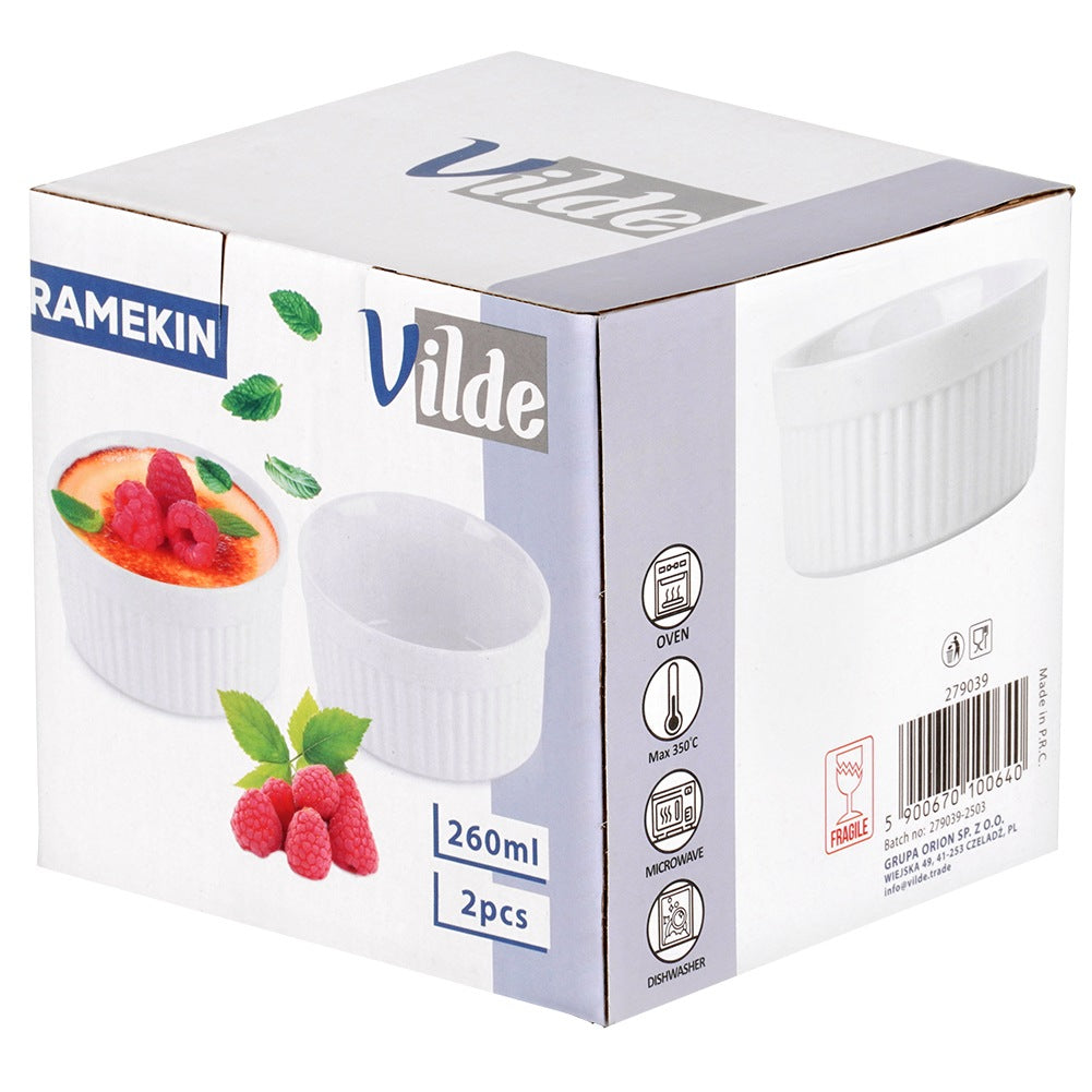 White Porcelain Baking Bowls, 260 ml, Set of 2