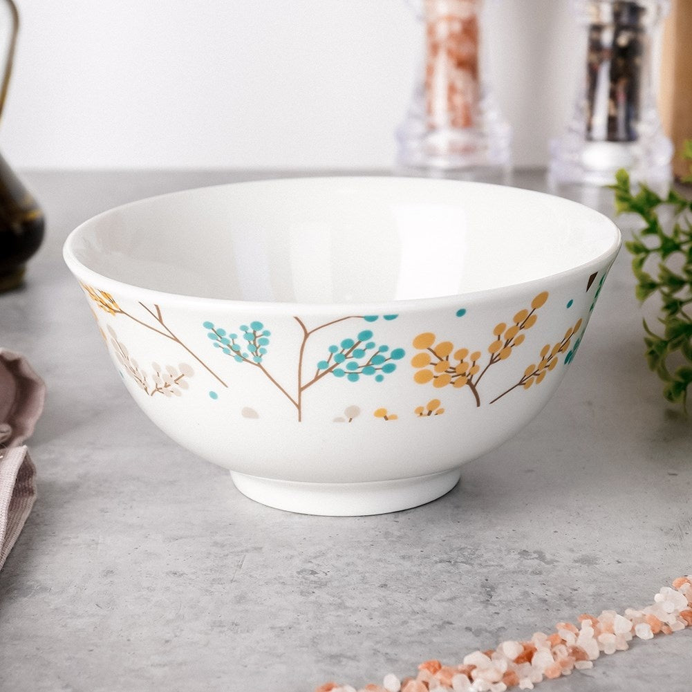 White Porcelain Bowl 600 ml with Colorful Floral Pattern