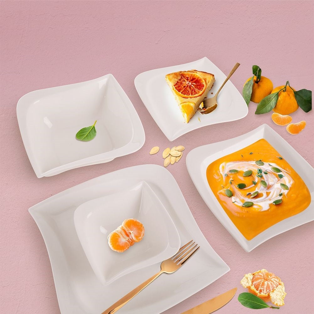 White Porcelain Dessert Plate - Modern Design, Dishwasher Safe