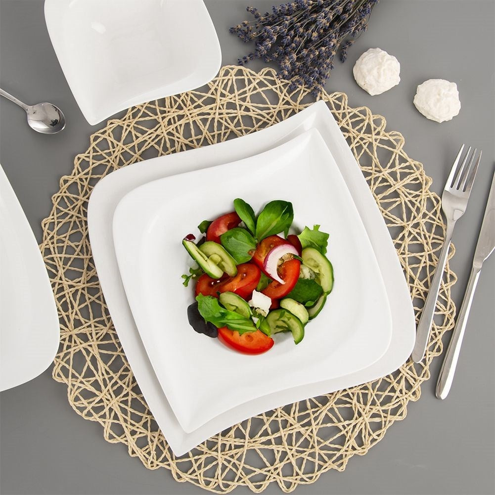White Porcelain Dessert Plate - Modern Design, Dishwasher Safe