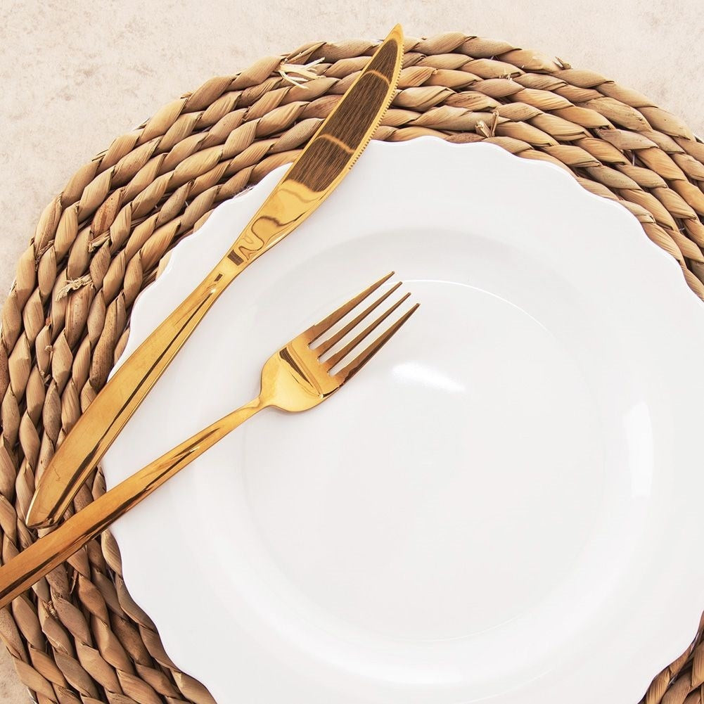 White Porcelain Dinner Plate with Wavy Edge, Dishwasher Safe