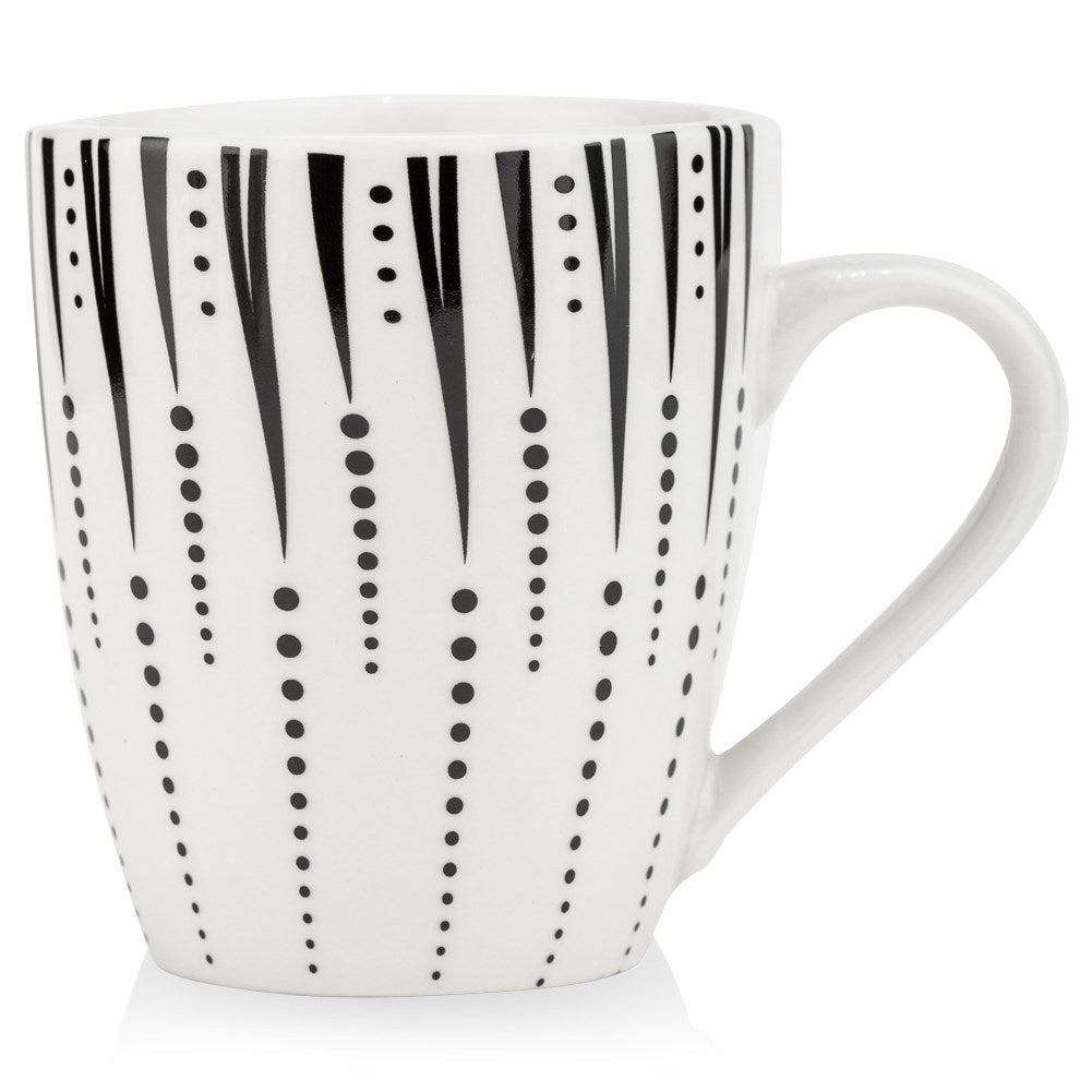 White Porcelain Mug with Black Decor - Dishwasher and Microwave Safe