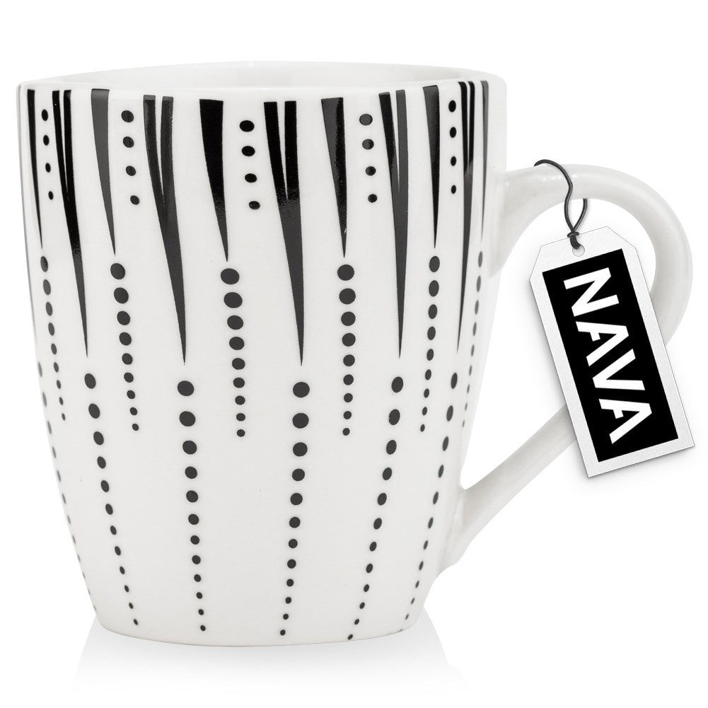 White Porcelain Mug with Black Decor - Dishwasher and Microwave Safe
