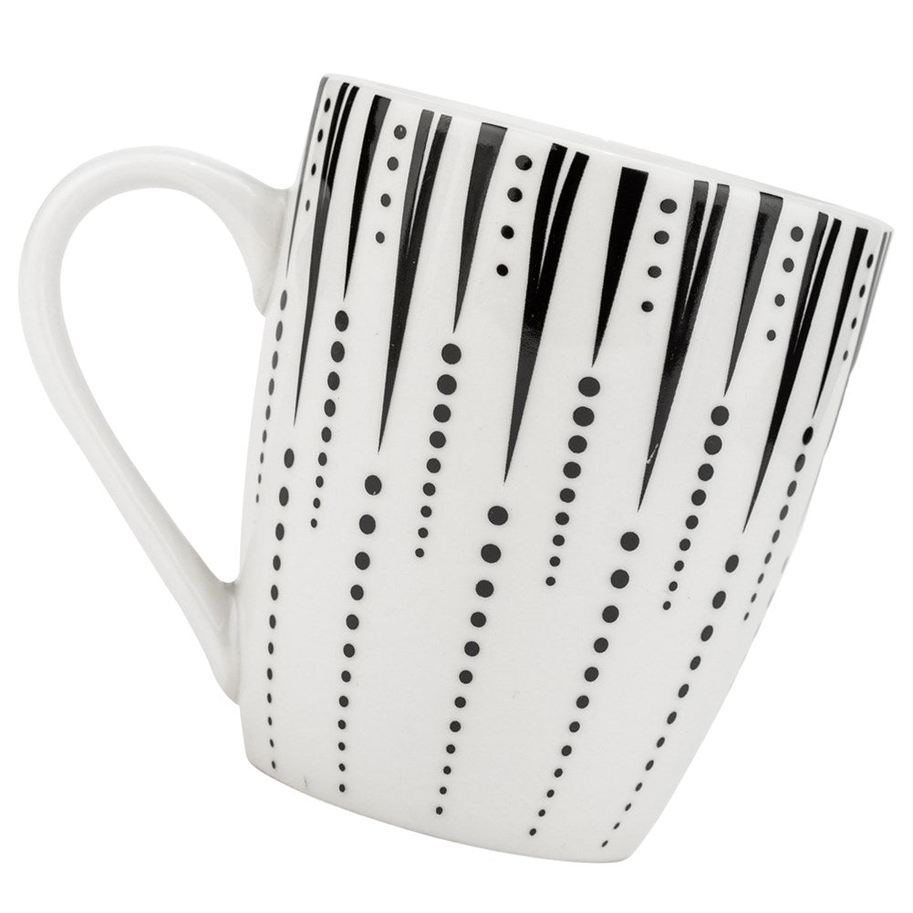 White Porcelain Mug with Black Decor - Dishwasher and Microwave Safe
