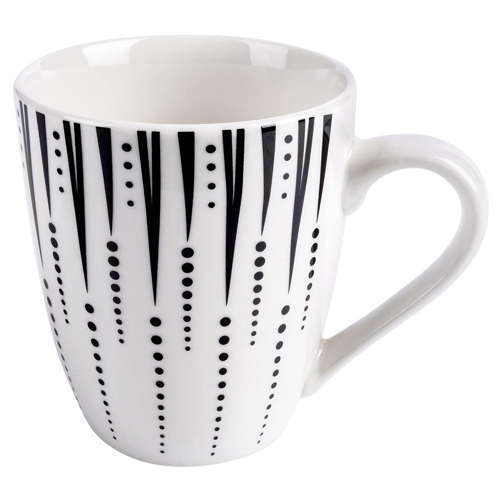 White Porcelain Mug with Black Decor - Dishwasher and Microwave Safe