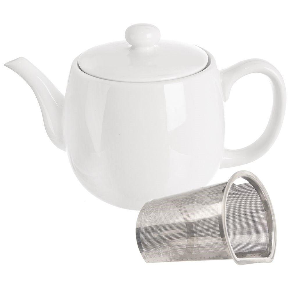 White Porcelain Teapot with Removable Infusion Basket and Lid