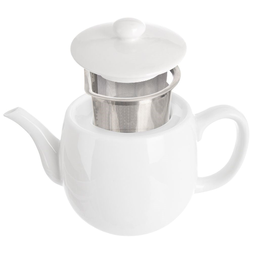 White Porcelain Teapot with Removable Infusion Basket and Lid