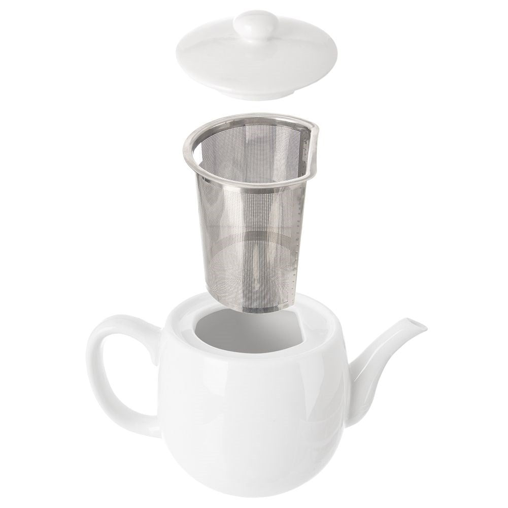White Porcelain Teapot with Removable Infusion Basket and Lid