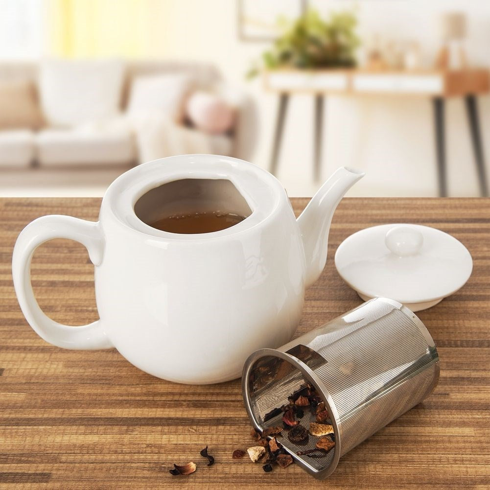 White Porcelain Teapot with Removable Infusion Basket and Lid