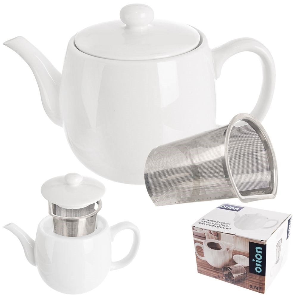 White Porcelain Teapot with Removable Infusion Basket and Lid