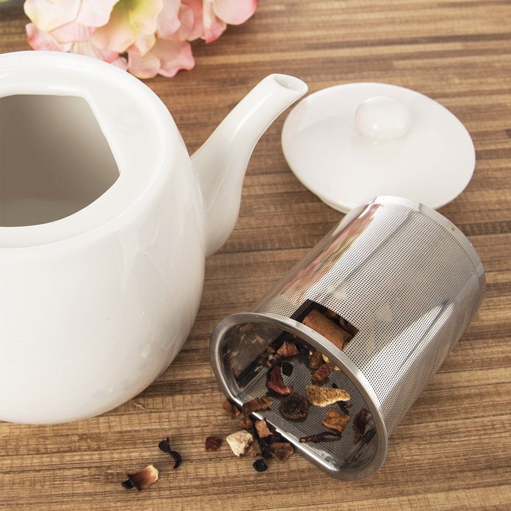 White Porcelain Teapot with Removable Infusion Basket and Lid