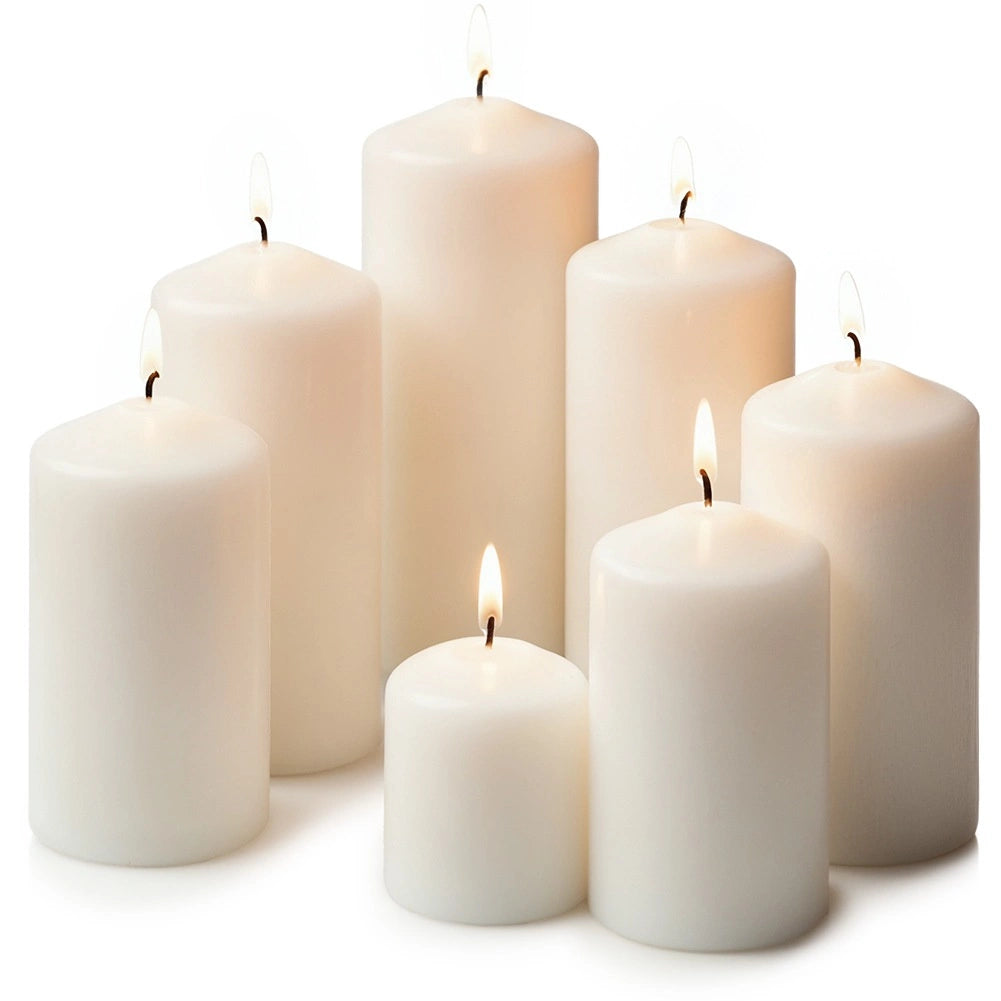 White Unscented Paraffin Wax Candles, Set of 7