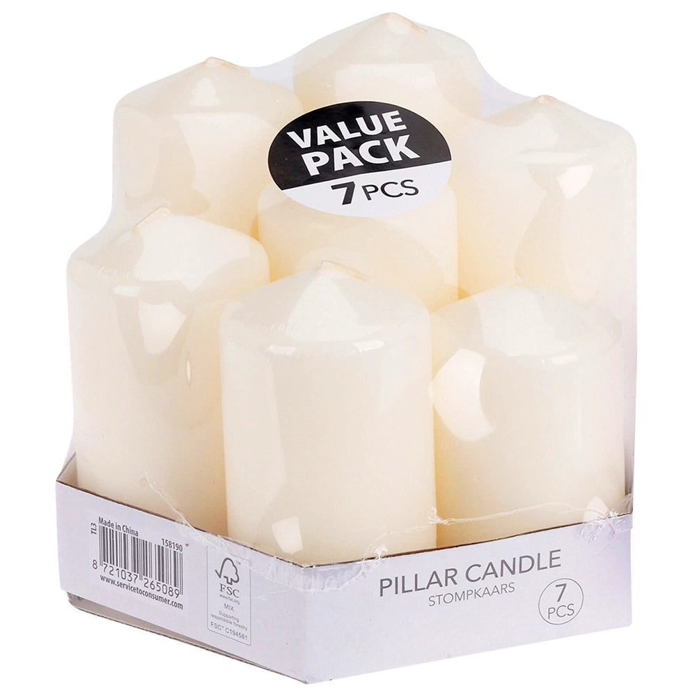 White Unscented Paraffin Wax Candles, Set of 7