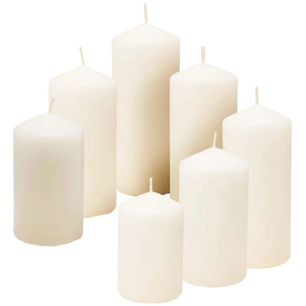 White Unscented Paraffin Wax Candles, Set of 7