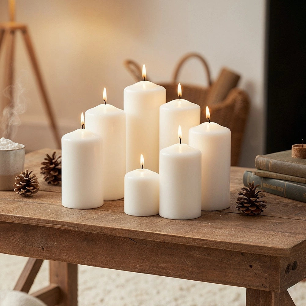 White Unscented Paraffin Wax Candles, Set of 7